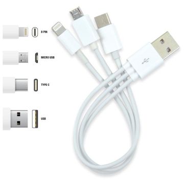 3 in 1 Combo USB Cable - Micro, 8 Pin, Type C