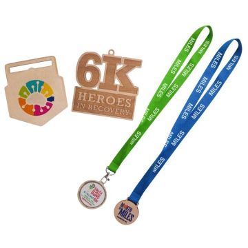 Custom Shaped Wooden Medal with Bamboo Lanyard
