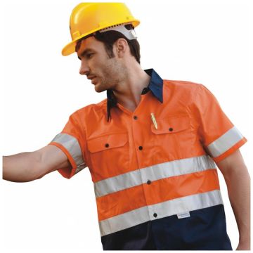 Unisex Adults Hi-Vis S/S Cotton Drill Shirt With Reflective Tape