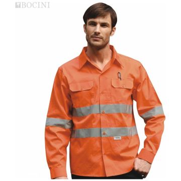 Unisex Adults Hi-Vis L/S Cotton Drill Shirt With Reflective Tape