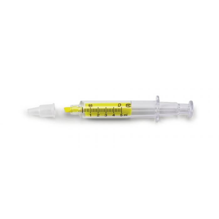 Syringe Shaped Plastic Text Marker- Yellow Pink