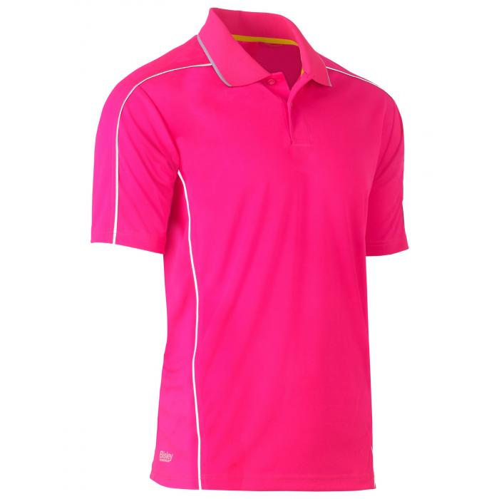 Cool Mesh Polo with Reflective Piping - Pink
