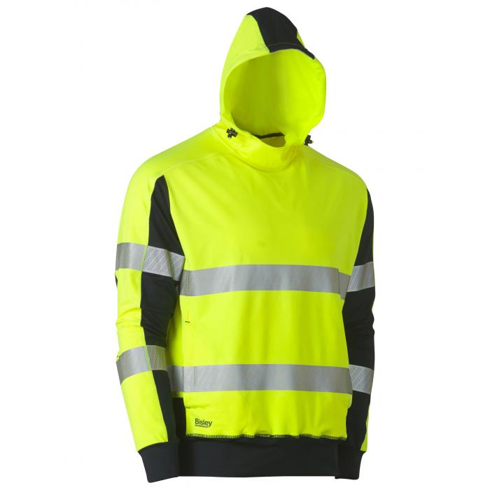 Taped Two Tone Hi Vis Contrast 4 Way Stretchy Hoodie - Yellow/Navy