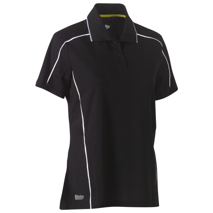 Women's Cool Mesh Polo with Reflective Piping - Black