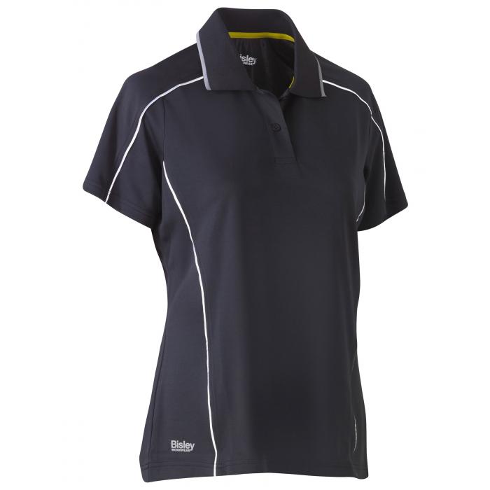 Women's Cool Mesh Polo with Reflective Piping - Charcoal