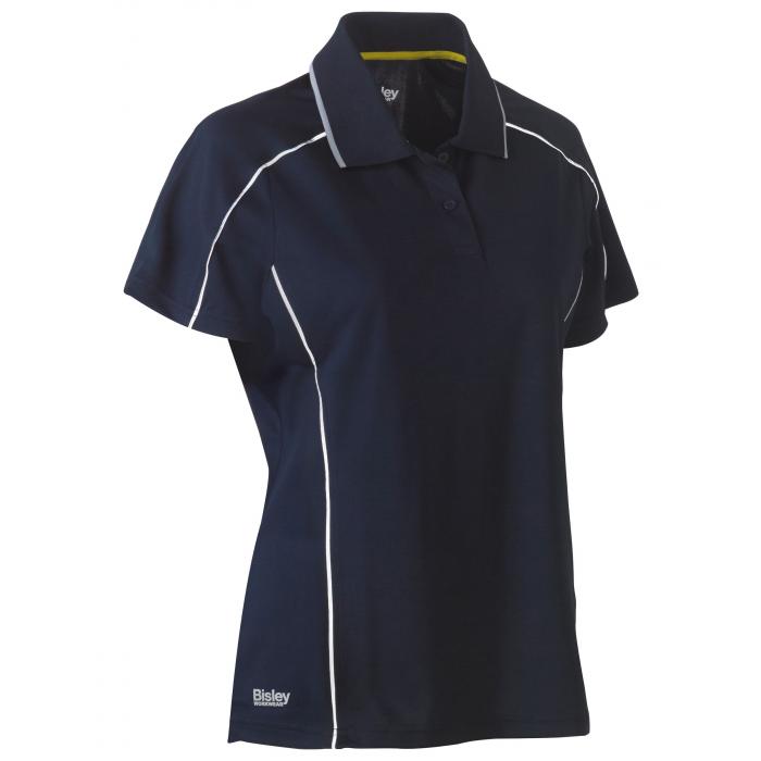 Women's Cool Mesh Polo with Reflective Piping - Navy
