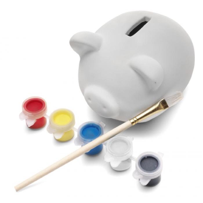 Piggy Bank Made Of Plaster Includes Wooden Brush And Paint Colours
