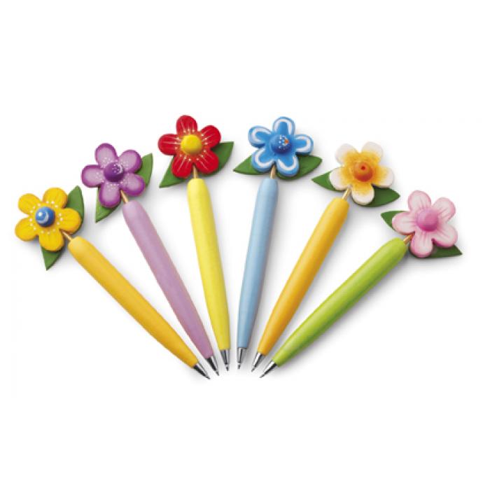 Flower Ballpen With Wooden Barrel And Blue Ink