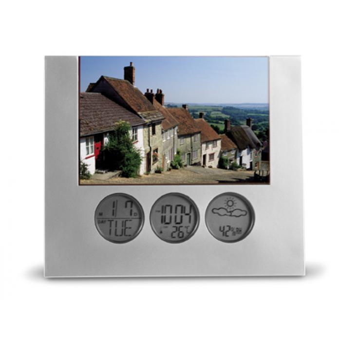 Plastic Photo Frame With A Weather Statioon Clock And Calendar (4''x 6'')