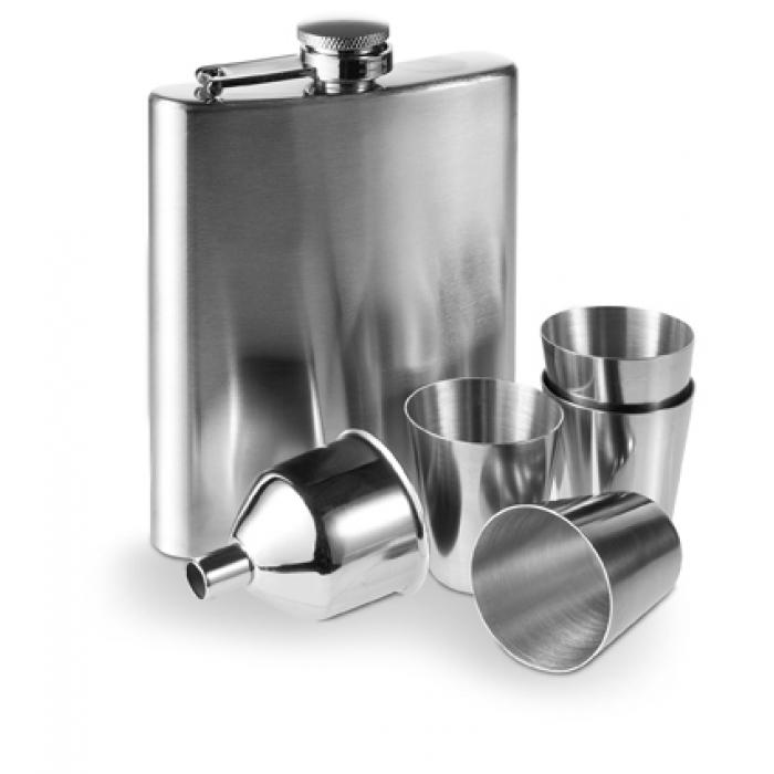 Six Piece Hip Flask (220Ml) With Four Cups And Funnel