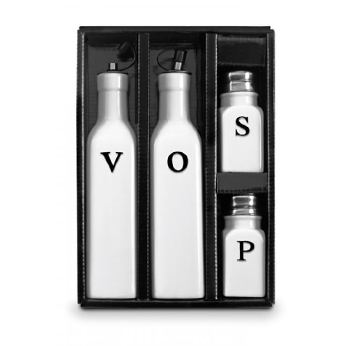 Porcelain Oil-Vinegar And Salt-Pepper Holder In Black Box