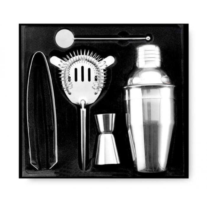 Stainless Steel Cocktail Set With 250ml Shaker Ice Tong And Spoon