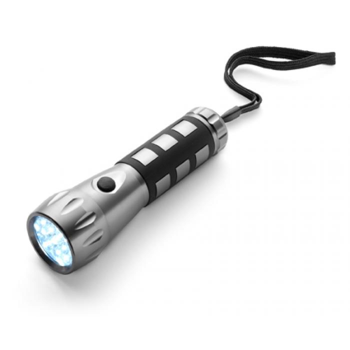 Steel Pocket Torch With Rubber Grip As Well As Wrist Strap And LED Lights