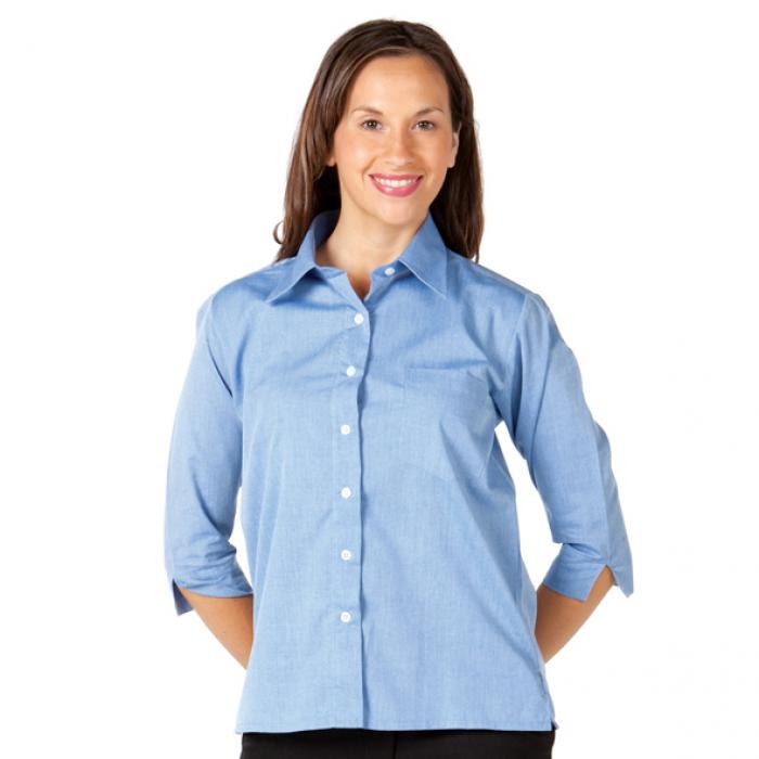 Ladies 3/4 Sleeve Fine Chambray Shirt