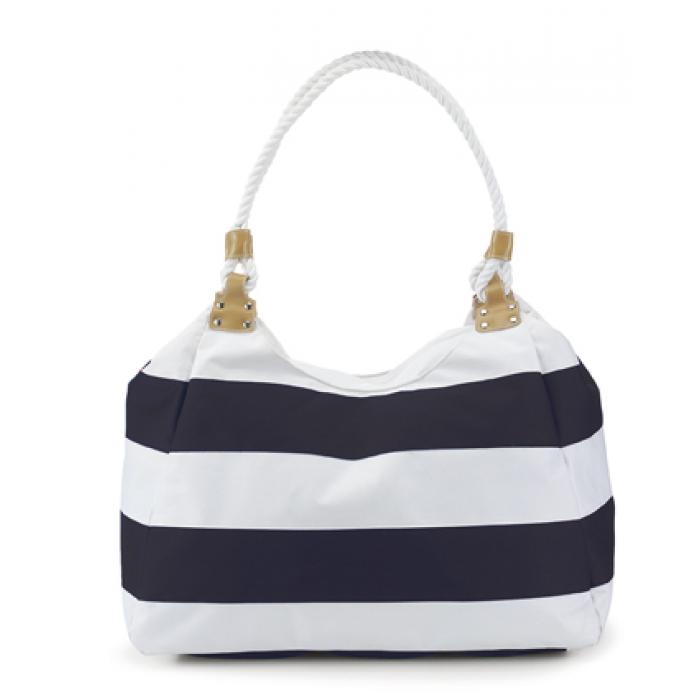 Travel Bag With Rope Handles In Striped PVC Material