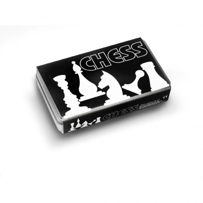 Chess Game In A Silver Tin Box With 32 Game Figures