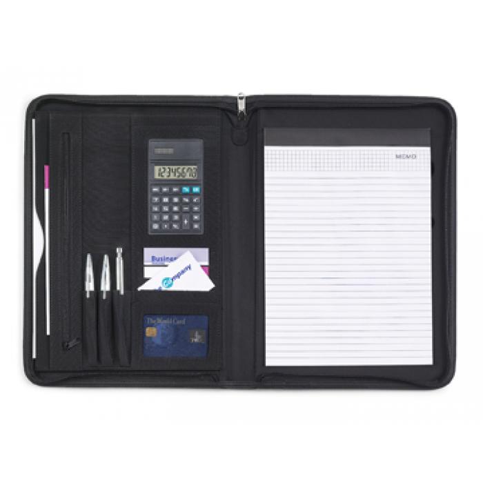 A4 Zipped Micro Fibre Conference Folder With Notepad And Calculator