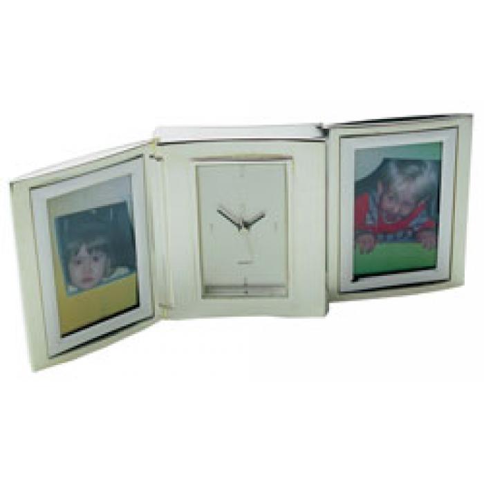 Nickel Photo Frame With Alarm Clock