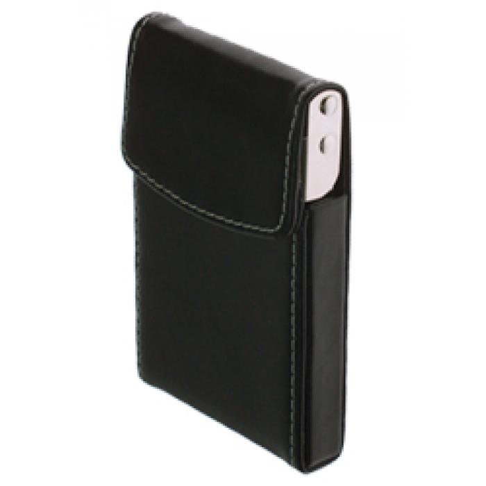 Black Leather Card Holder With White Stitch