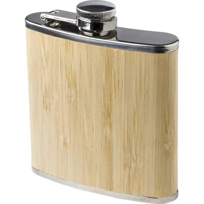 Stainless Steel And Bamboo Hip Flask Hayden