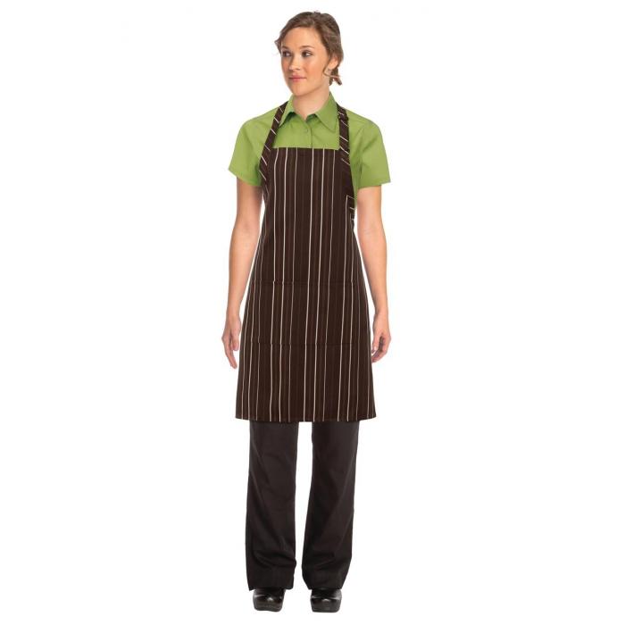 Brown/Cream Striped Bib Apron -DC