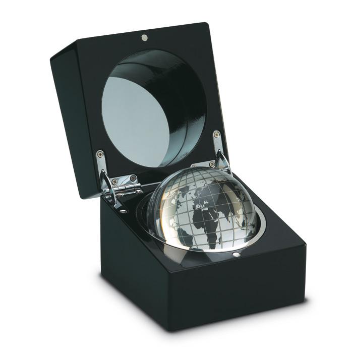 Moving Globe Clock In Black Lacquered Wooden Box.