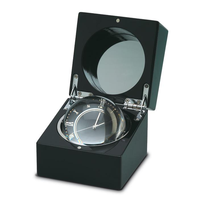 Moving Globe Clock In Black Lacquered Wooden Box.