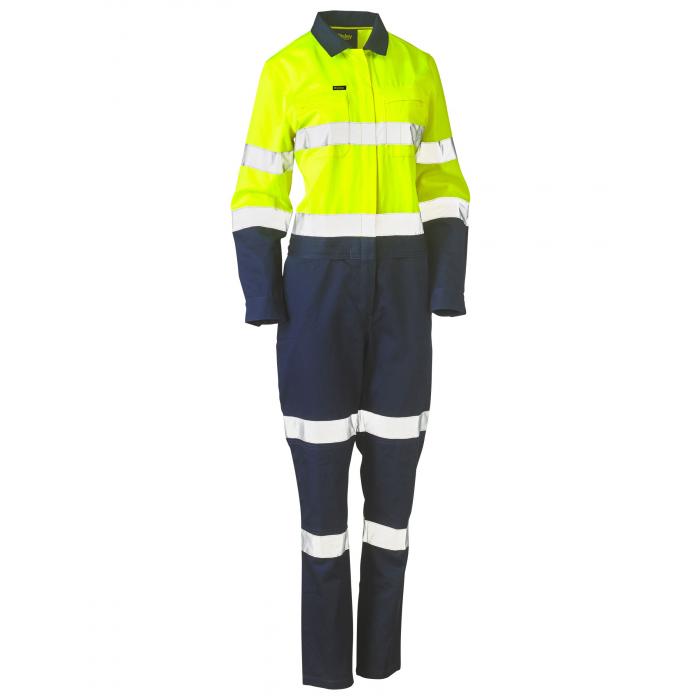 Women's Taped Hi Vis Cotton Drill Coverall - Yellow/Navy