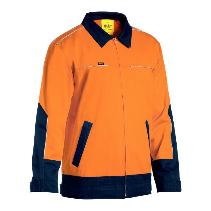 Hi Vis Drill Jacket with Liquid Repellent Finish - Orange/Navy