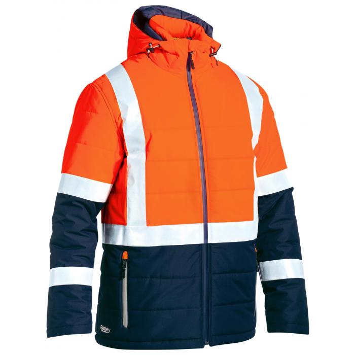 Taped Hi Vis Puffer Jacket - Orange/Navy