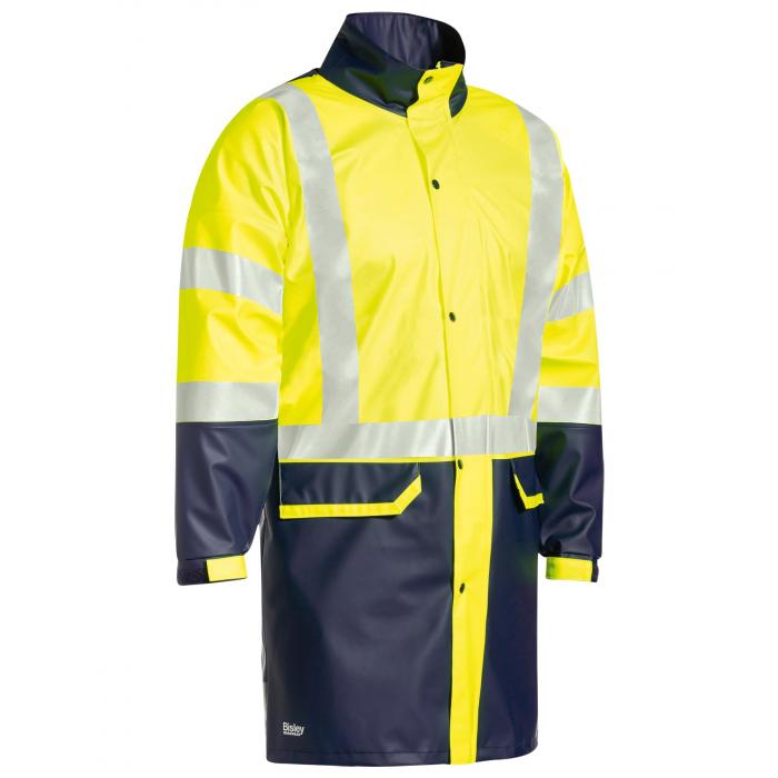 Taped Hi Vis Stretch PU Rain Coat - Yellow/Navy