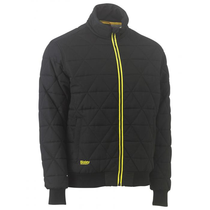 Diamond Quilted Bomber Jacket - Black
