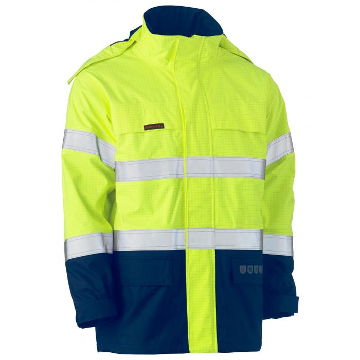 Taped Hi Vis FR Wet Weather Shell Jacket - Yellow/Navy