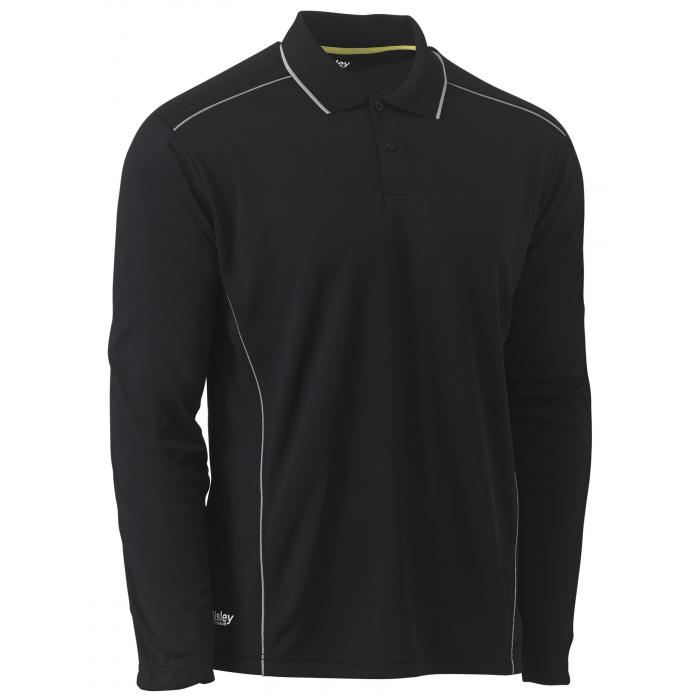 Cool Mesh Modern Fit Polo with Reflective Piping - Black