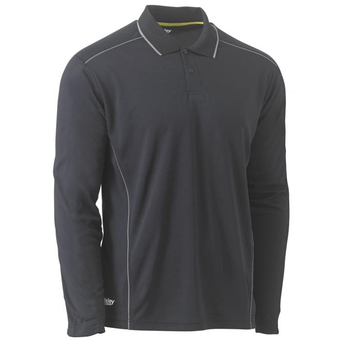 Cool Mesh Modern Fit Polo with Reflective Piping - Charcoal
