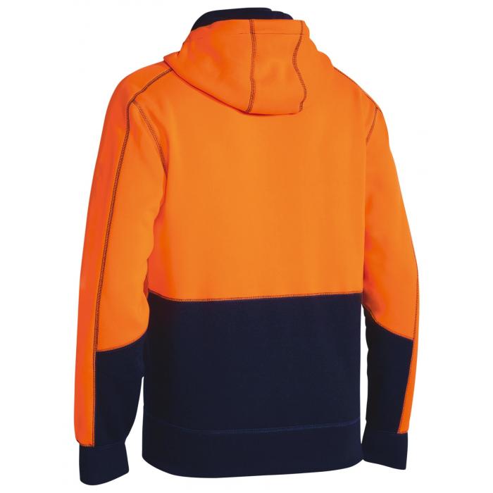 Hi Vis Zip Front Fleece Hoodie - Orange/Navy