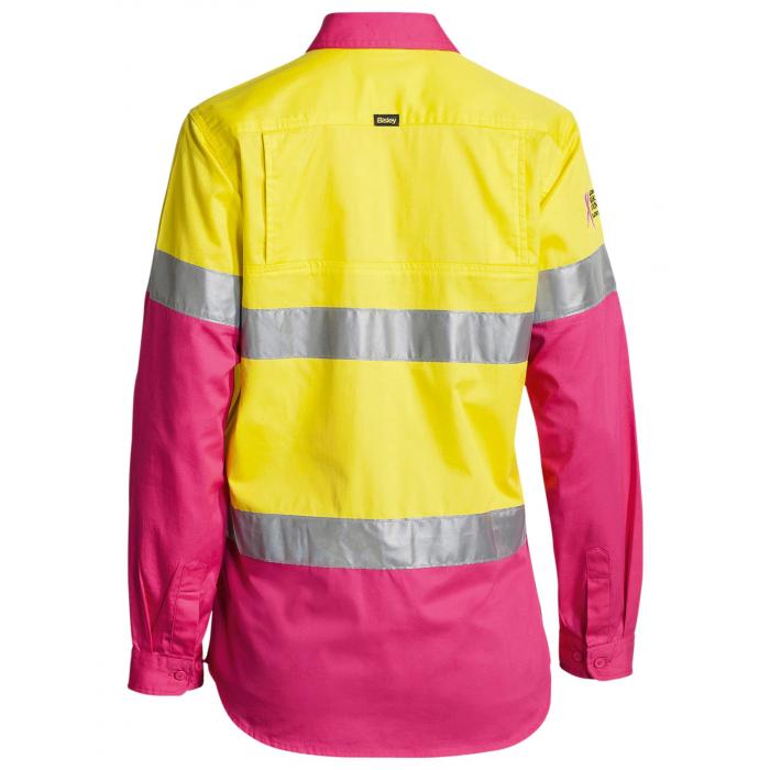 Women's Taped Hi Vis Cool Lightweight Drill Shirt - Yellow/Pink