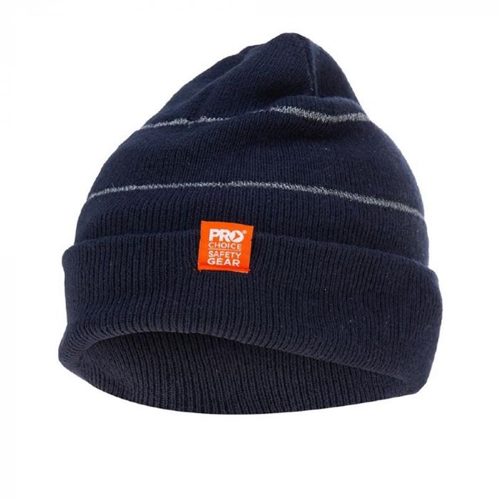 Navy Beanie With Retro-Reflective Stripes