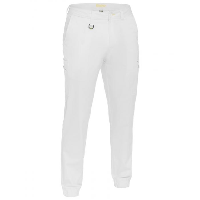 Stretch Cotton Drill Cargo Cuffed Pants - White