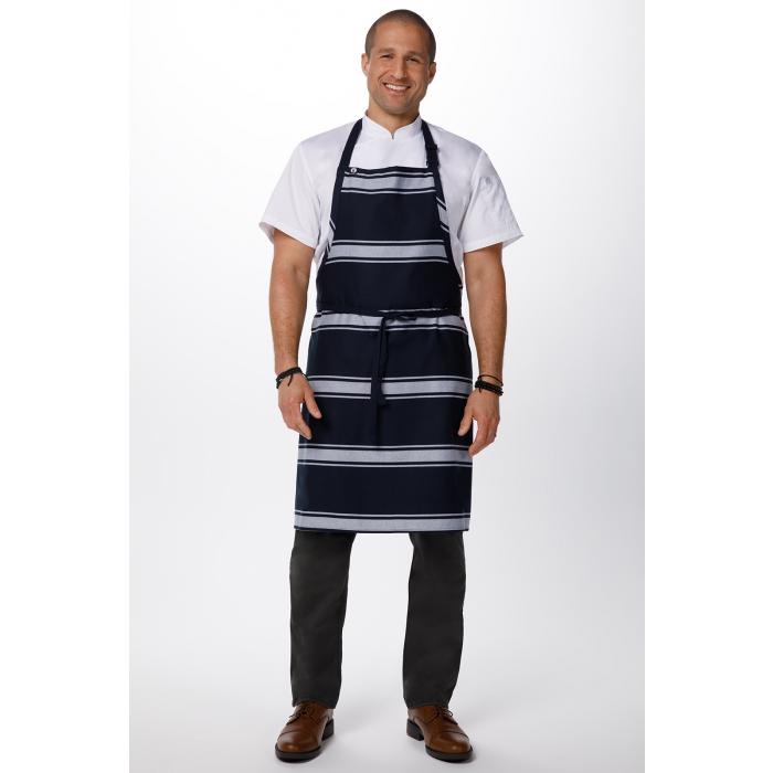 Navy Butcher Stripe Bib Apron