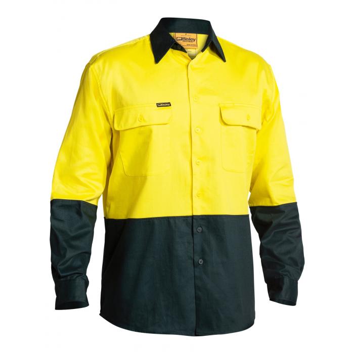 HI Vis Drill Shirt - Yellow/Bottle