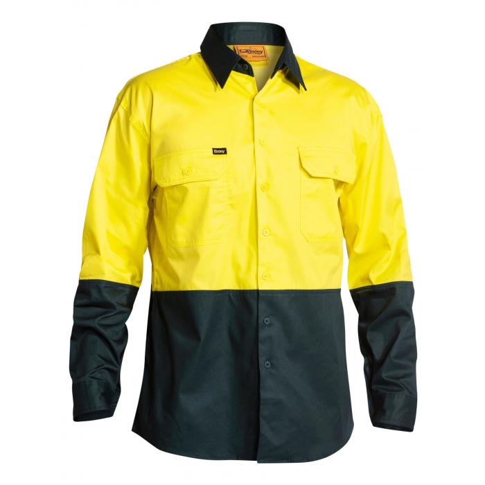 Hi Vis Cool Lightweight Drill Traditional Fit Shirt - Yellow/Bottle
