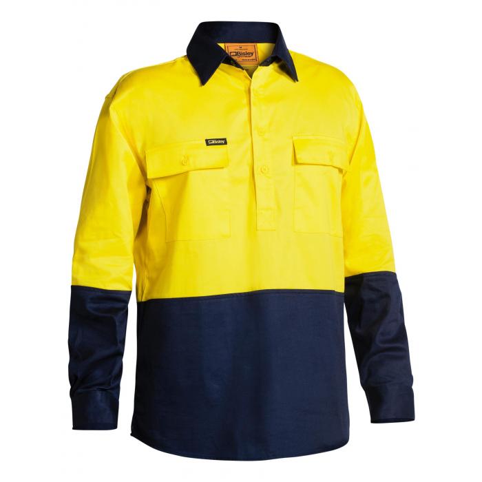 Hi Vis Closed Front Drill Shirt - Yellow/Navy