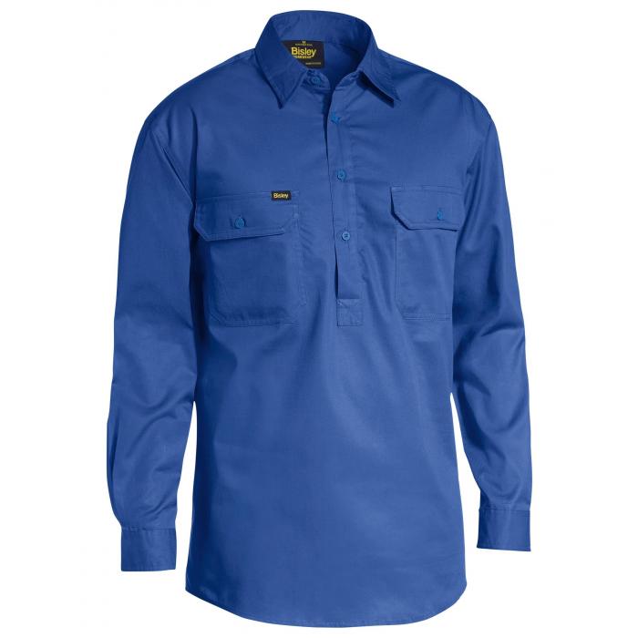 Closed Front Cool Lightweight Drill Shirt - Royal