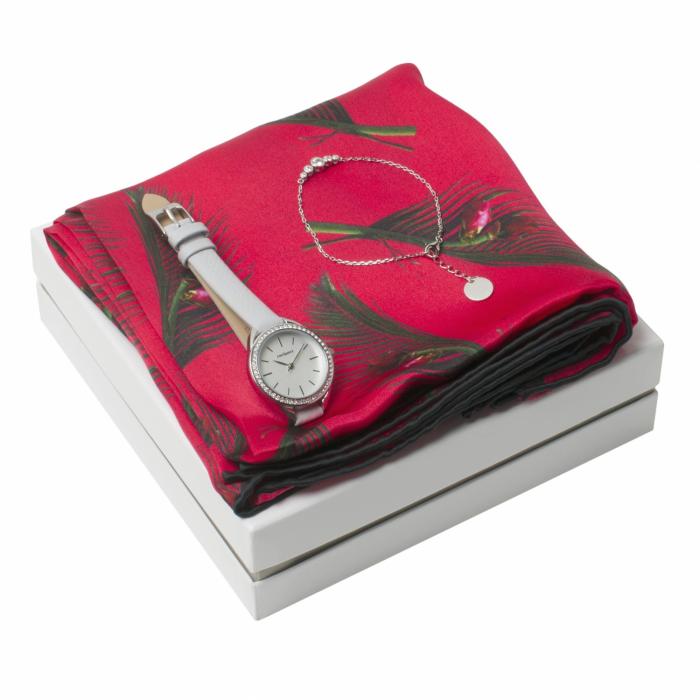 Set Cacharel Gift Pack (watch, Bracelet & Red Silk Scarf)