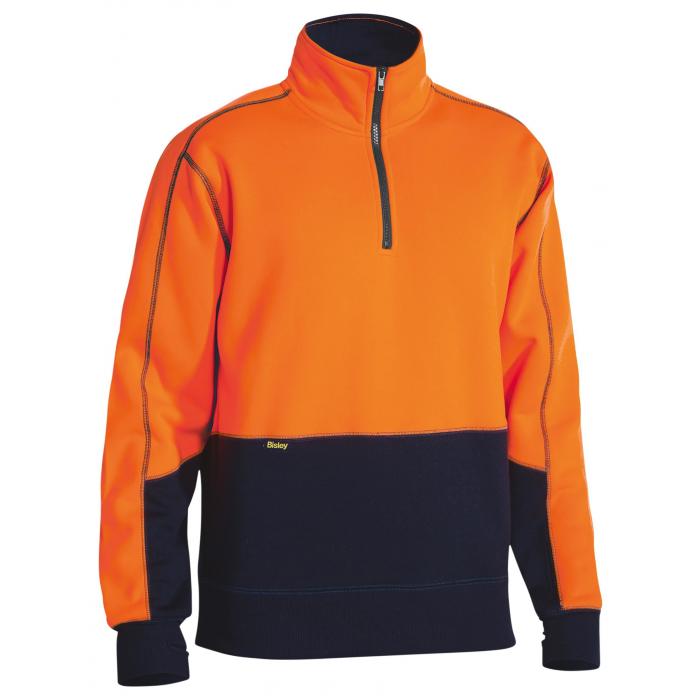 Hi Vis Fleece 1/4 Zip Pullover - Orange/Navy
