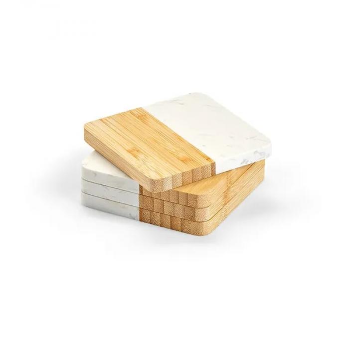 Kahlo Bamboo and Marble Coaster Set