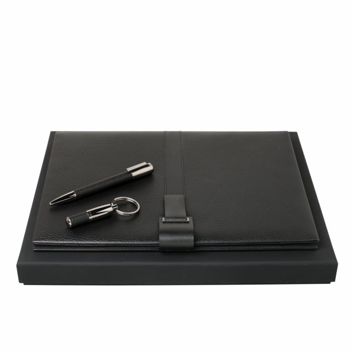 Set Pure Leather Black  (ballpoint Pen, Folder A4 & Key Ring)