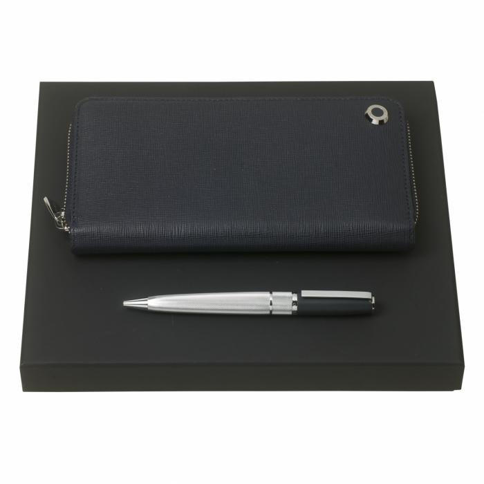 Set Hugo Boss Blue (ballpoint Pen Pad & Long Zipped Folder)