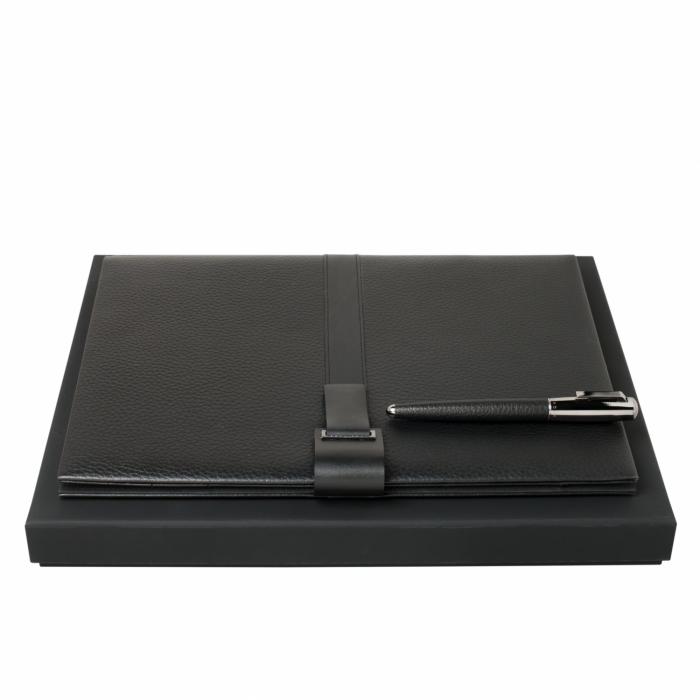 Set Pure Leather Black  (rollerball Pen & Folder A4)